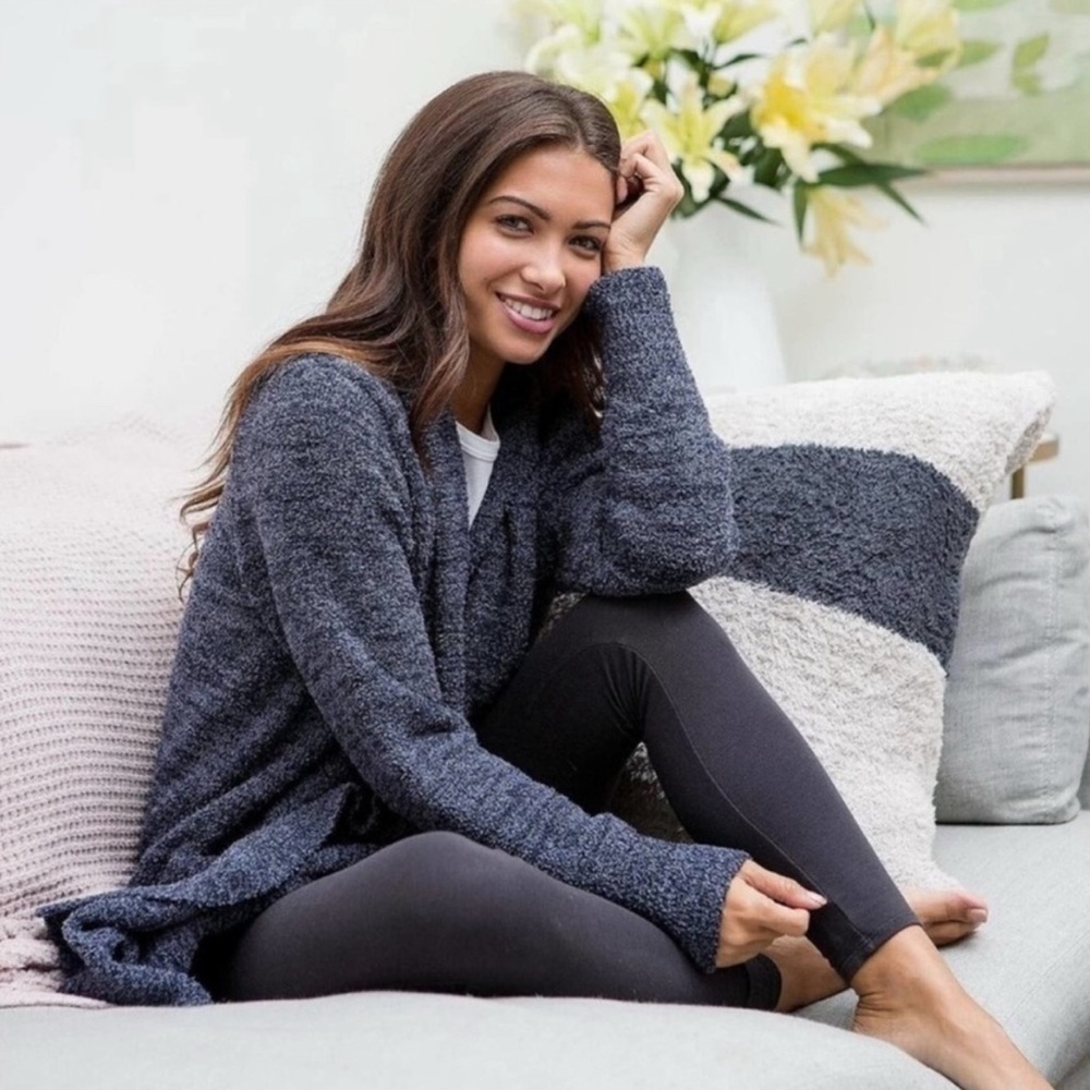 Barefoot Dreams Cozy chic chunky open front coatigan cardigan w pockets, blue, L